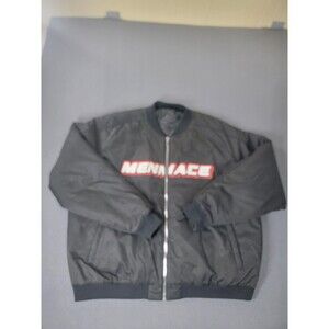 Mennace Jacket Mens XL Black Bomber Quilted Zip Chenille Logo Padded MW432842